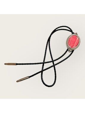 Vintage Western Bolo Tie Pink Stone and Silver-Toned Tips